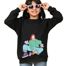 NUSYL Fleece Knit Full Sleeves Girl Printed Light Winter Sweatshirt - Black image 5