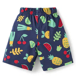 Babyhug Cotton Knit Half Sleeves Shorts Night Suit with Tropical Theme Print - Navy Blue image 5