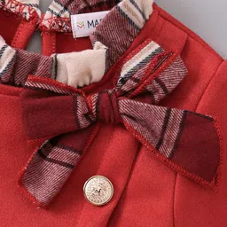 Mark & Mia Full Sleeves Winter Frock With Bow Applique - Red image 5
