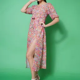 BAESD Floral Printed Georgette A-Line Midi Dress image 5