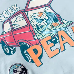 CUCUMBER Terry Knit Full Sleeves T-Shirt & Joggers Set with Vehicle Print - Light Blue image 5