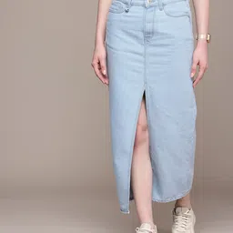 The Roadster Life Co. Women Denim High Slit Straight Maxi Skirt-picture-23