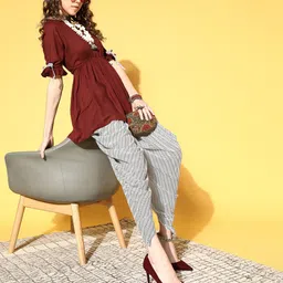 HERE&NOW Women Maroon & White Fusion Kurta Set-picture-13