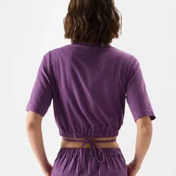 The Souled Store Purple Cotton Cropped Shirt image 2