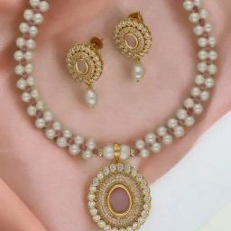 Sri Jagdamba Pearls Crystal Pearl Necklace Set for Women and Girls-picture-42