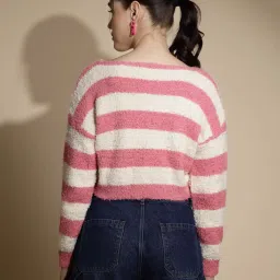 Global Republic Peach & White Acrylic Striped Pullover image 2