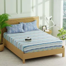 Bianca Lorenzo Blue Fabric 152 TC 120 GSM Double Fitted Bedsheet With 2 Pillow Covers image 2