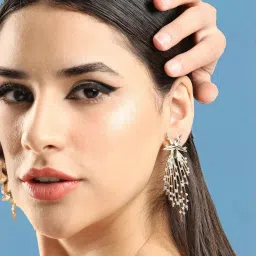 Sohi Gold Plated Party Designer Stone Dangler Earrings image 2