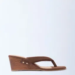 LUNA BLU by Westside Dark Brown Thong-Strap Wedge-Heel Sandals-image-6