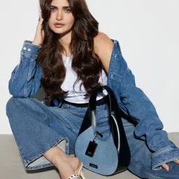 Miraggio Gaby Denim and Black Small Textured Hobo Bag image 2