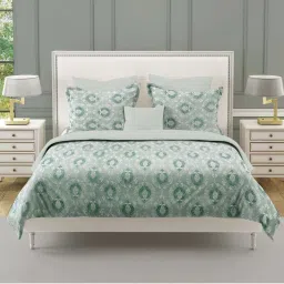 Swayam Ananda Green Cotton 210 TC 120 GSM Double Size Bedsheet With 2 Pillow Covers image 2