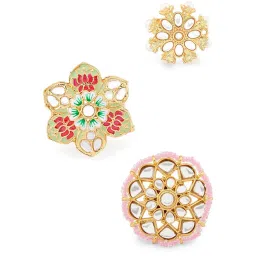 Zaveri Pearls Set of 3 Multicolor Meenakari Floral Design Ethnic Rings-ZPFK14524 image 2