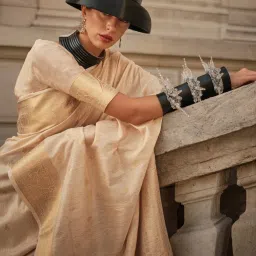 Saree Mall Beige Woven Saree With Unstitched Blouse image 2