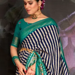 Saree Mall Navy Woven Saree With Unstitched Blouse image 2