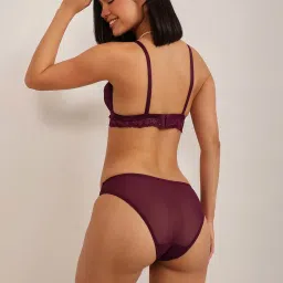 Clovia Purple Non-Padded Non-Wired Demi Cup Longline Bralette & Low Waist Bikini Panty -Lace image 2