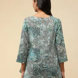 aarke Ritu Kumar Green & Blue Cotton Floral Print Kurta image 2