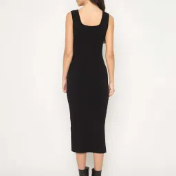 MADAME Black Plain Shift Dress with Shrug image 2
