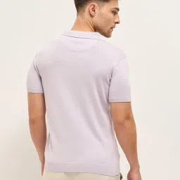 The Bear House Purple Cotton Regular Fit Self Design Polo T-Shirt image 2