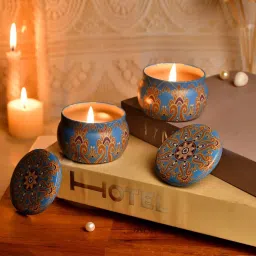 TAYHAA Blue & Brown Wax Serenity Candle Jar image 2