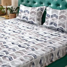 HOSTA HOMES Multicolor Polycotton 280 TC King Size Flat Bed Sheet with 2 Pillow Covers image 2