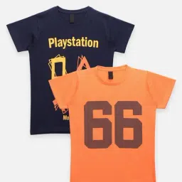 LilPicks Kids Orange & Navy Cotton Printed T-Shirts (Pack of 2)-image-17