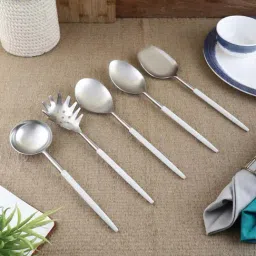 VarEesha Radiant Silver & White Stainless Steel Serving Spoon - Set of 5-picture-35