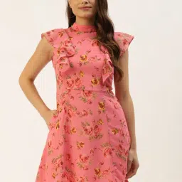 BRINNS Pink Floral Print Midi Fit & Flare Dress-image-10