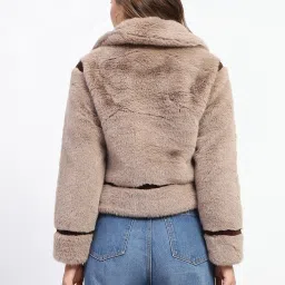 MADAME Beige Polyester Self Full Sleeves Jacket image 2