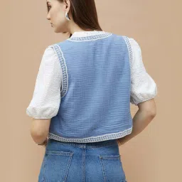 Colour Me by Melange Blue Solid Jacket image 2