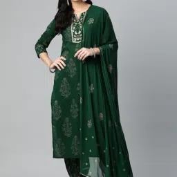 Vaamsi Green Cotton Embroidered Kurta Salwar Set With Dupatta-image-0