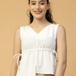 Oxolloxo Women V-Neck Cotton Styled Back Top-image-53