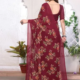 Satrani Maroon Floral Print Saree With Unstitched Blouse image 2