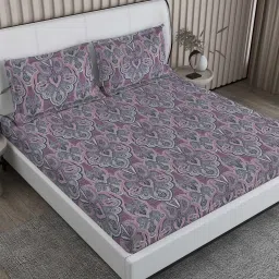 Boutique Living Signature Sateen Purple Cotton 300 TC King Flat Bed Sheet With 2 Pillow Covers image 2