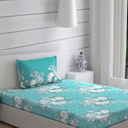 Layers Tuscany Blue Cotton 104 TC Single Flat Bed Sheet With 1 Pillow Cover image 2