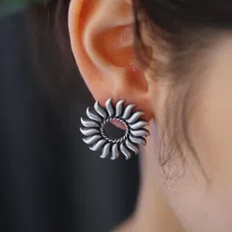 House of Aadyaa Sterling Silver Oxidised Classic Studs image 1