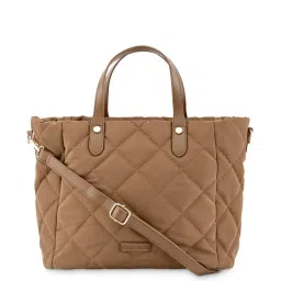 Fastrack Tan Faux Leather Quilted Tote Handbag image 2