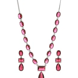 Saraf RS Jewellery Silver Toned Red Ruby Designer Jewellery Set image 2