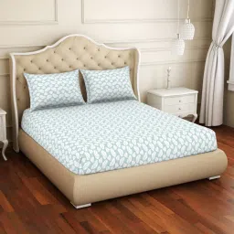 Welspun 2-In-1 Geometric Grey 150 TC Cotton King Flat Bedsheet with 2 Pillow Covers image 2