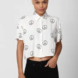 Forever 21 White Printed Crop Shirt image 1