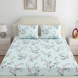Dreamscape Sea Green Cotton Floral Bed Sheets Sets image 2
