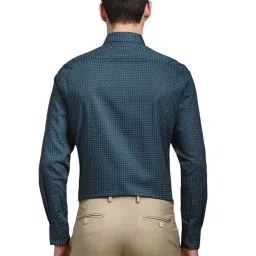 Louis Philippe Green Cotton Regular fit Geometric Shirts image 2