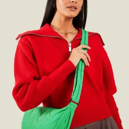 Accessorize London Green Fabric Quilted Sling Handbag image 2