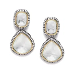 Priyaasi Gold-Plated Kundan and American Diamond Studded Drop Earrings image 2