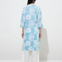 Utsa by Westside Blue Leaf Printed Straight Cotton Kurta image 2
