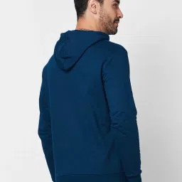 Giordano Deep Teal Cotton Regular Fit Self Pattern Hooded Sweatshirt image 2