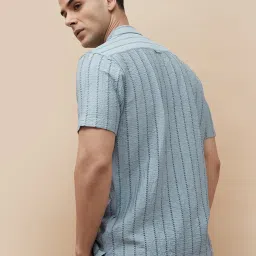 Code By Lifestyle Blue Regular Fit Striped Shirt image 2