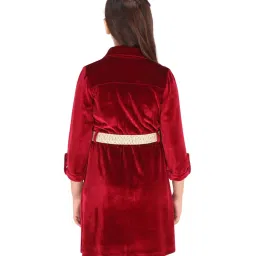 Cutecumber Kids Maroon Dress With Belt & Sling Bag image 2