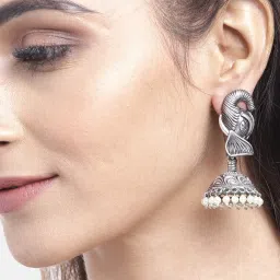Priyaasi Oxidized Silver-Plated with Bead Jhumki Earrings image 2