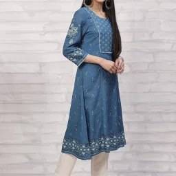 Rangriti Blue Printed A Line Kurta image 4