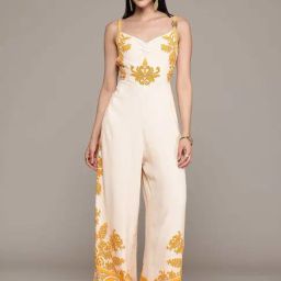 Label Ritu Kumar Yellow & Off White Fitted Printed Jumpsuit-picture-16